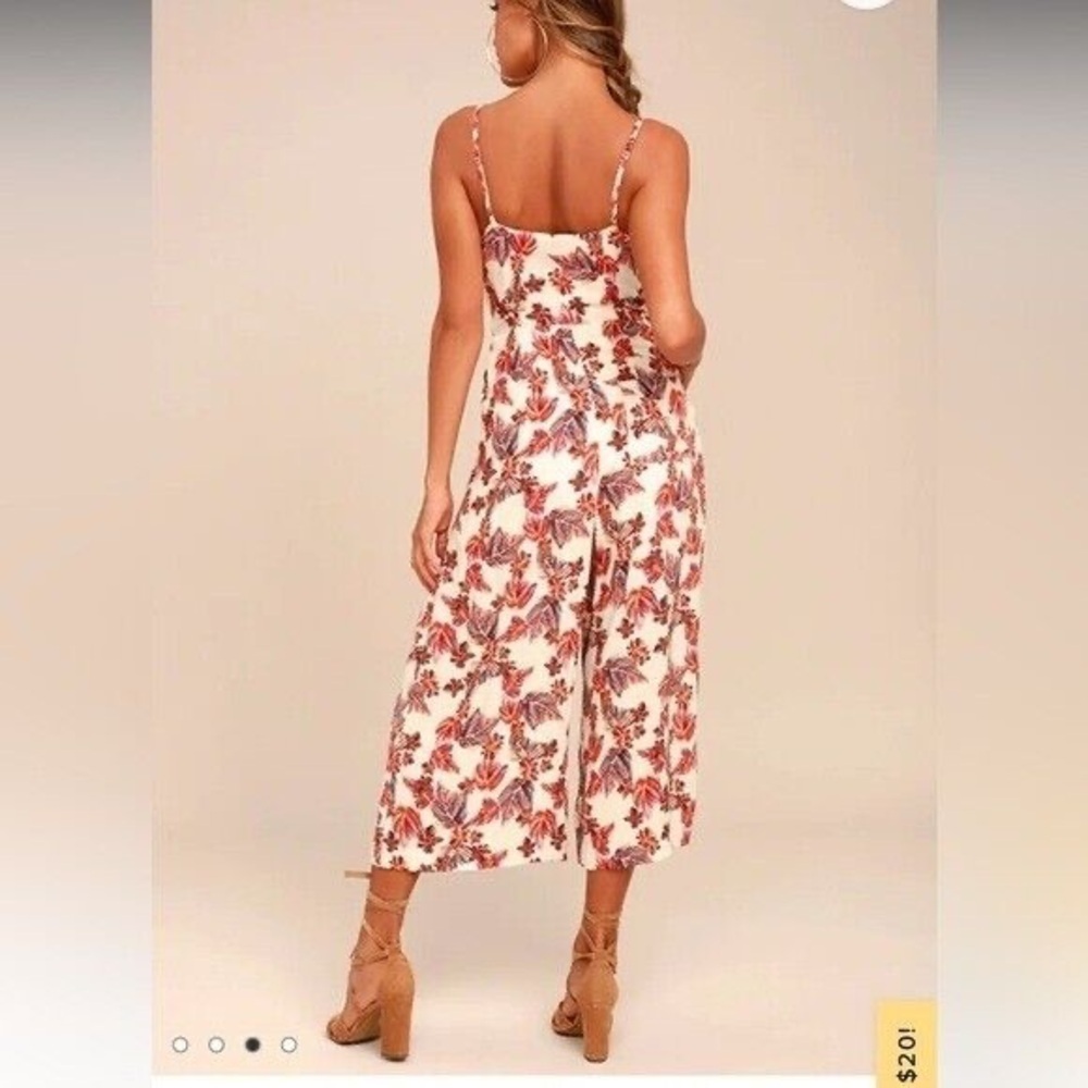 Free People Hot Tropics Cream Floral Wide Crop Leg Romper Jumpsuit—Size 8 - Picture 2 of 8